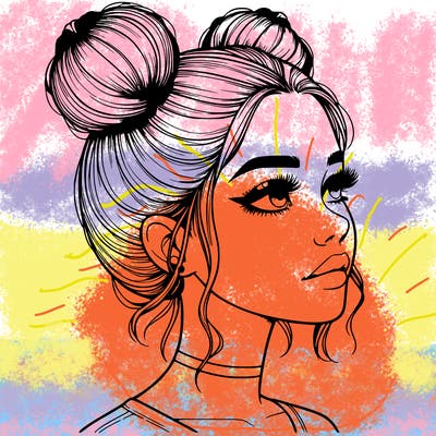 realistic girl with buns on the top of her head