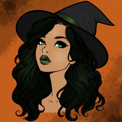 realistic witch girl with wavy hair and lips