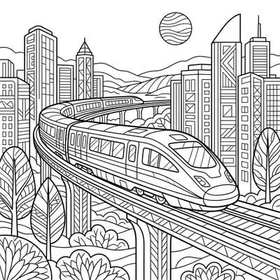Embark on a captivating journey with our Maglev Train coloring page, specially designed for seniors. Its large print and clear outlines offer a relaxing and cognitively stimulating artistic experience.