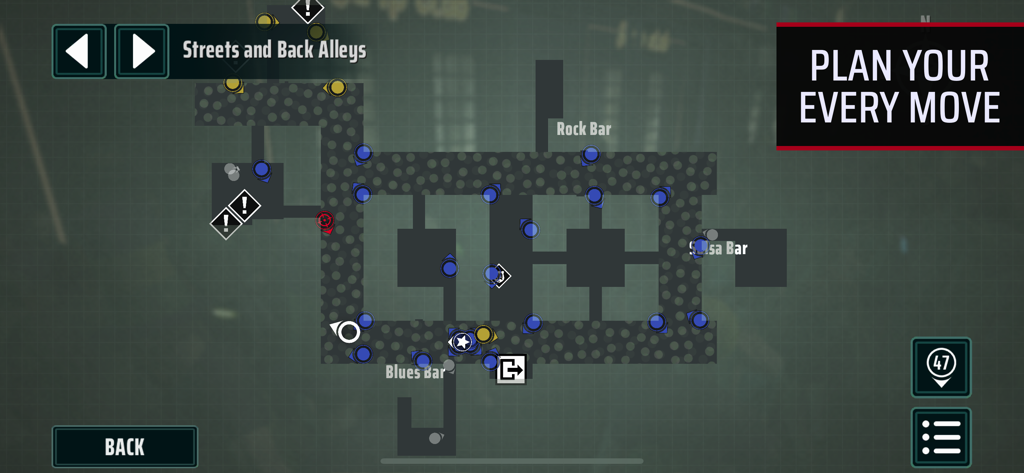 Hitman: Blood Money — Reprisal - A tactical minimap in Hitman Blood Money Reprisal showing mission layout NPC locations and strategic planning