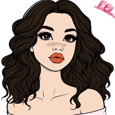 realistic girl with wavy hair and lips