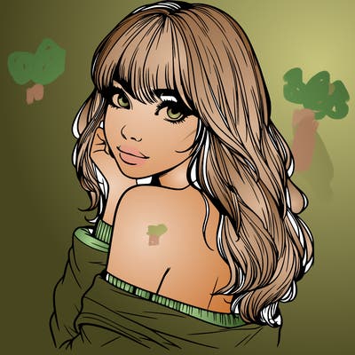 realistic girl with bangs looking over her shoulder