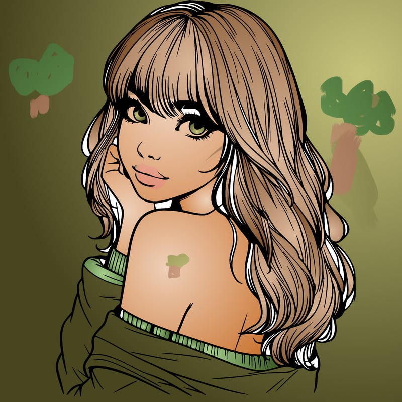 realistic girl with bangs looking over her shoulder