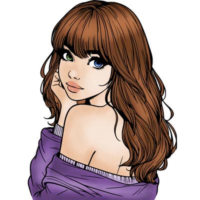 realistic girl with bangs looking over her shoulder