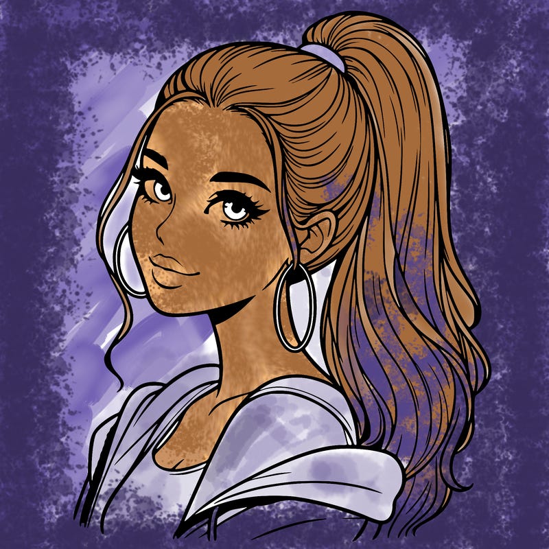 realistic girl with a high ponytail