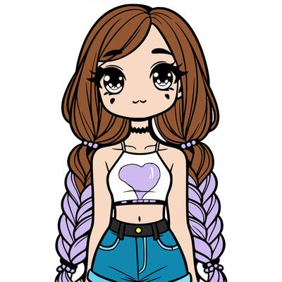 really cute girl with long braids and crop top