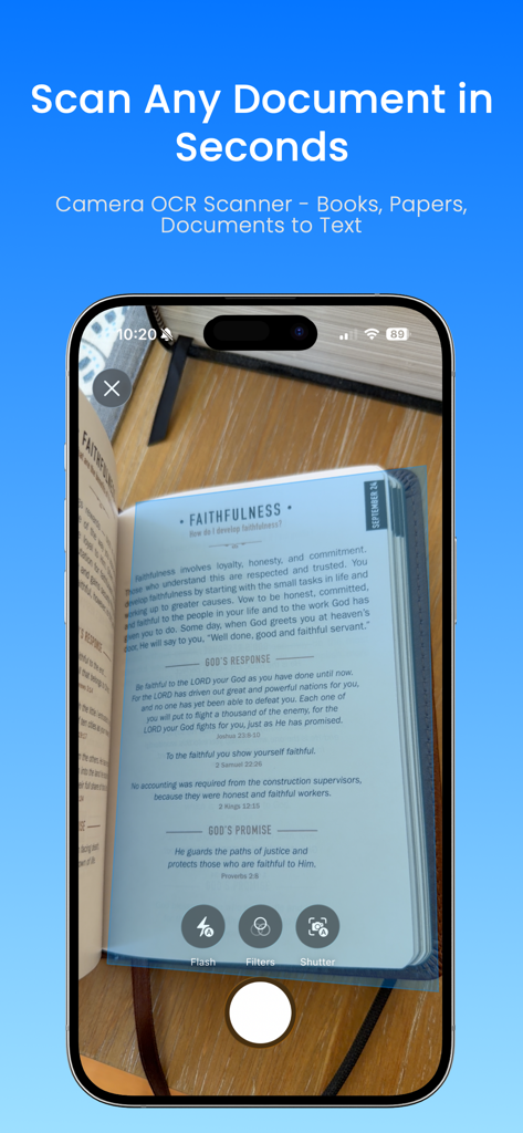 Scholarly - Smart Reading AI - Scholarly app using camera OCR scanner to digitize a physical book page