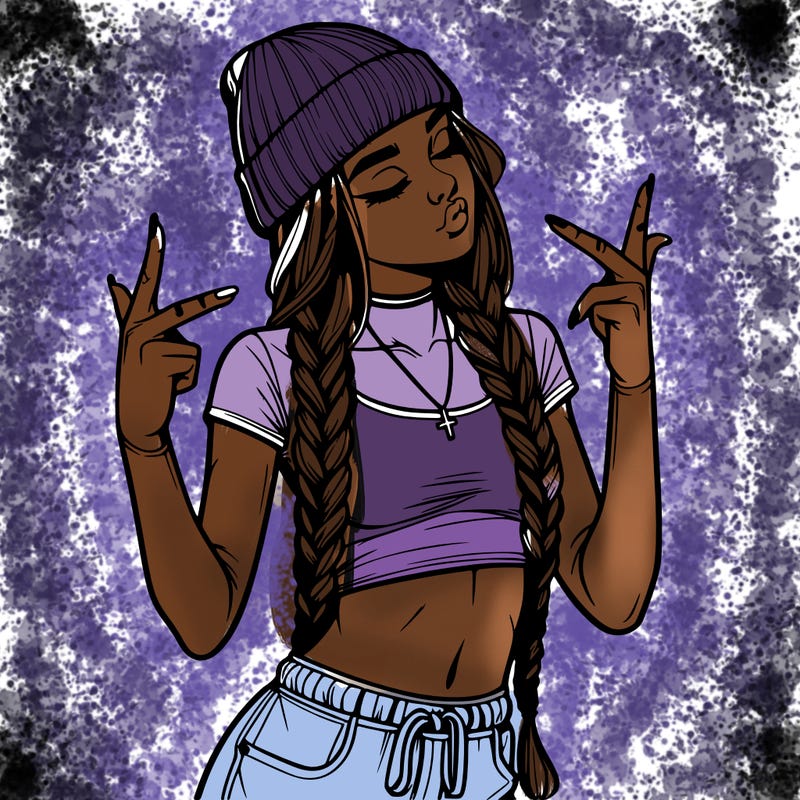 realistic teenage girl with braids and a beanie and crop top doing 🫶🏼