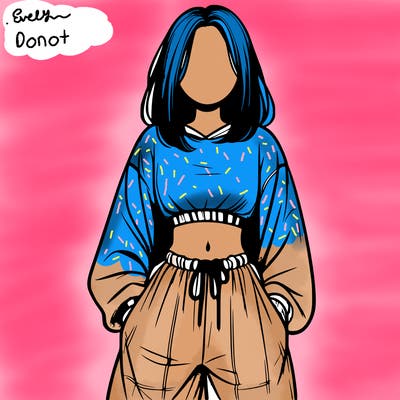 realistic girl faceless with baggy pants and a crop top