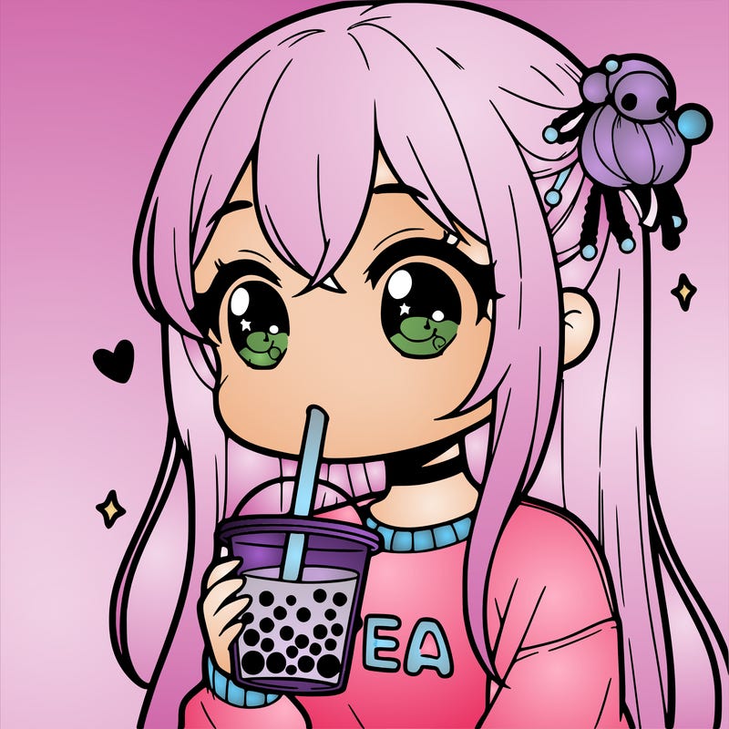 cute manga girl drinking boba 🧋