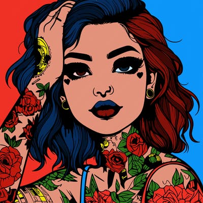 realistic girl with tattoos all over