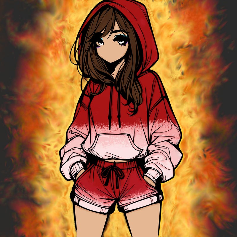 realistic girl in shorts and hoodie