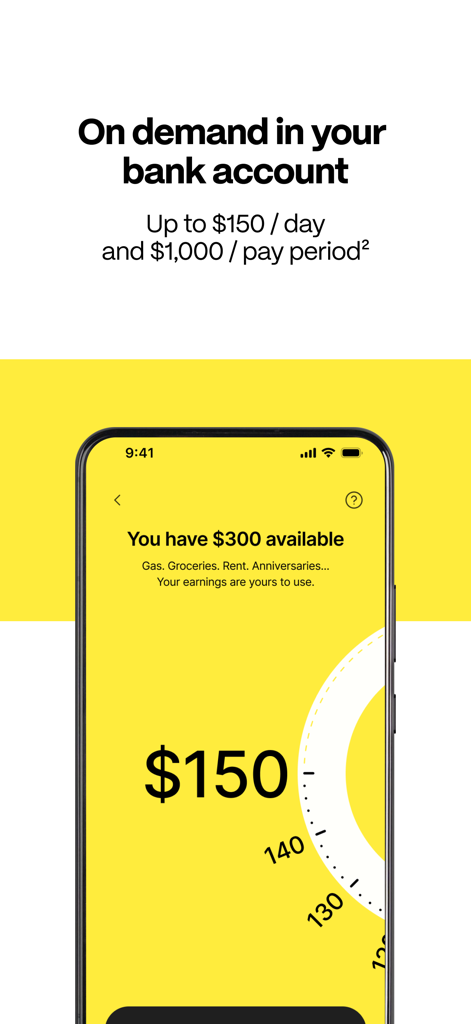 EarnIn: Beyond Cash Advance - EarnIn mobile app screen showing a 150 dollar daily cash advance option and total available funds