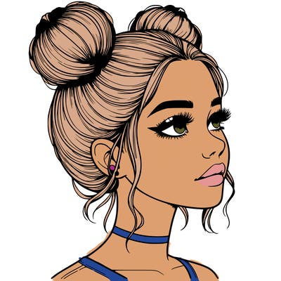 realistic girl with buns on the top of her head