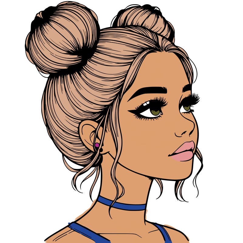 realistic girl with buns on the top of her head