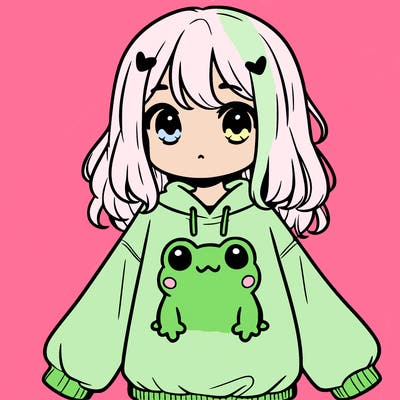 girl wearing frogging sweatshirt