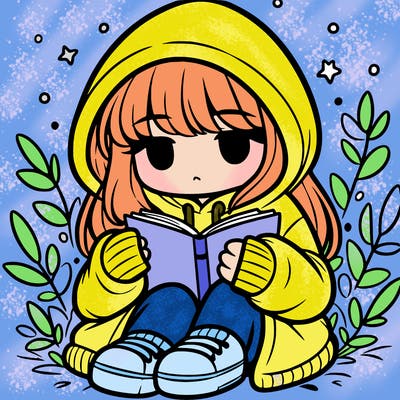 girl in oversized hoodie reading a book