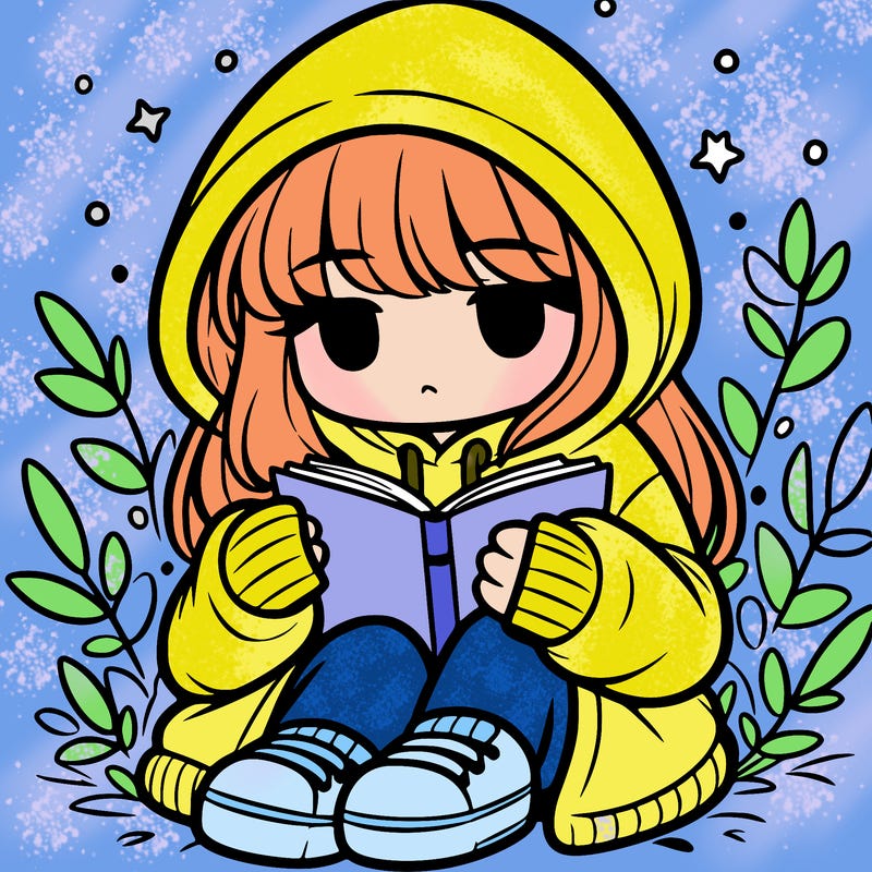 girl in oversized hoodie reading a book