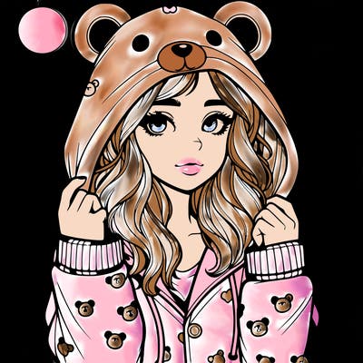 realistic girl in a animal pjs hoodie