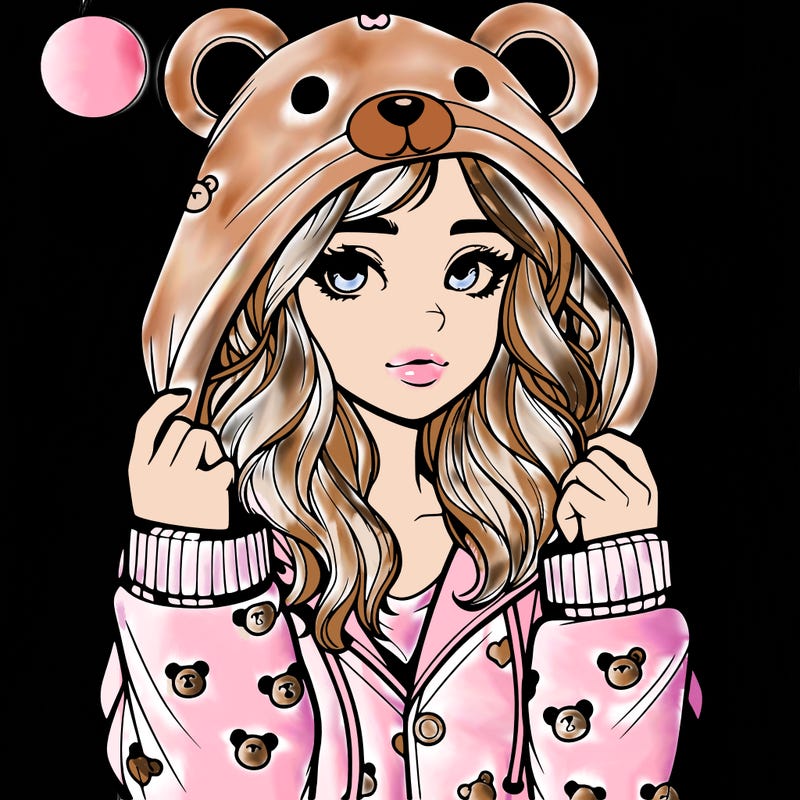 realistic girl in a animal pjs hoodie