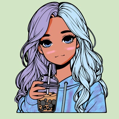 realistic teen girl with boba
