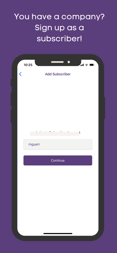 Taximés App corporate subscriber registration screen for business taxi accounts.