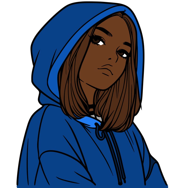 a realistic girl in a hoodie