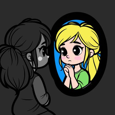 girl looking at her reflection