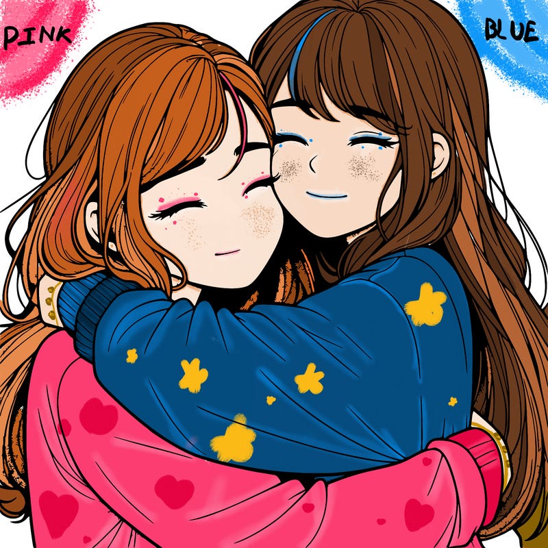 realistic two girls hugging