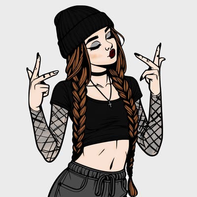 realistic teenage girl with braids and a beanie and crop top doing 🫶🏼