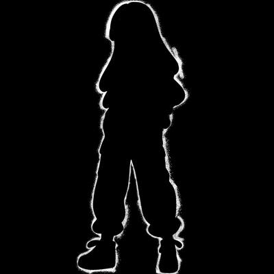 girl in baggy pants crop top and long hair