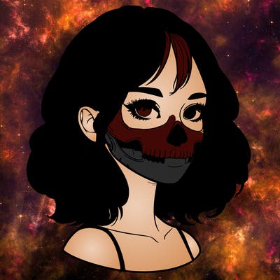 realistic girl with skull