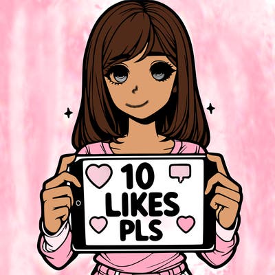 realalistic girl holding a sign that says 10 like pls