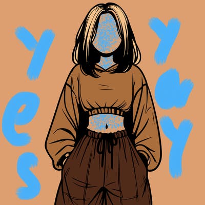 realistic girl faceless with baggy pants and a crop top