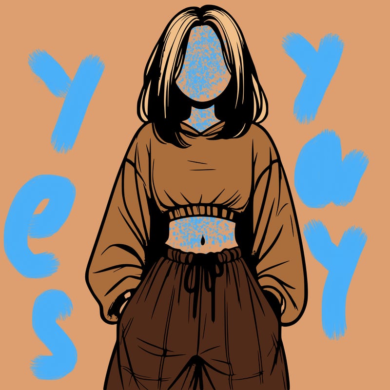 realistic girl faceless with baggy pants and a crop top