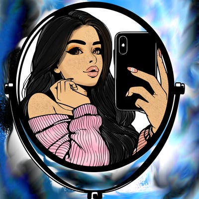 realistic girl taking mirror selfie beautiful