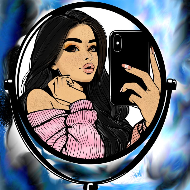 realistic girl taking mirror selfie beautiful