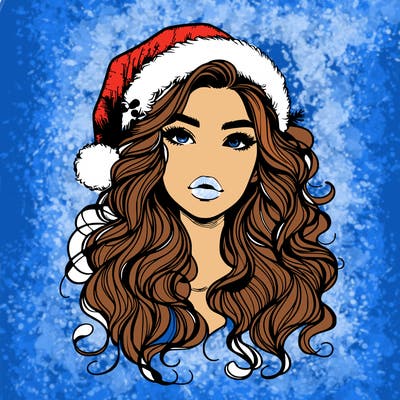 realistic christmas girl with wavy hair and lips