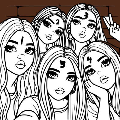 group of teen girls friends y2k up close in a selfie