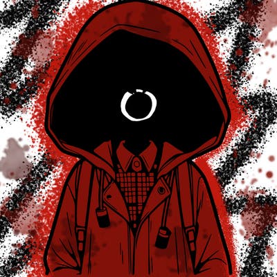 little anime girl in a raincoat her hair is covering her eyes she has a lighter