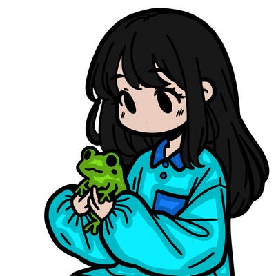 girl with long hair and a oversized shirt. and she is holding a frog