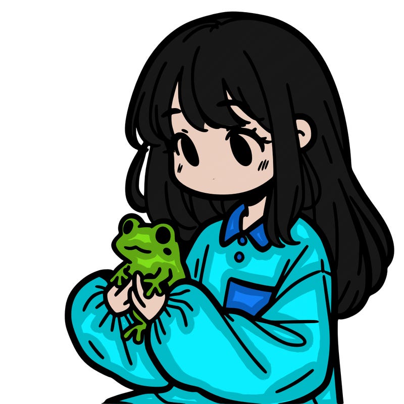 girl with long hair and a oversized shirt. and she is holding a frog
