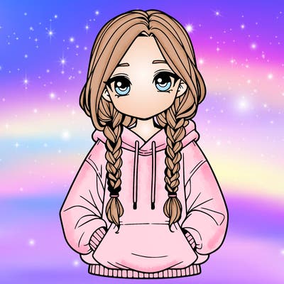a realistic girl with a oversized hoodie and she has braids
