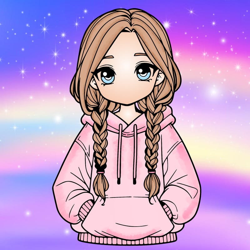 a realistic girl with a oversized hoodie and she has braids