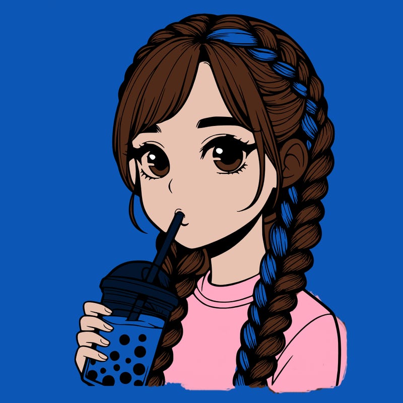 realistic girl with braided hair drinking boba