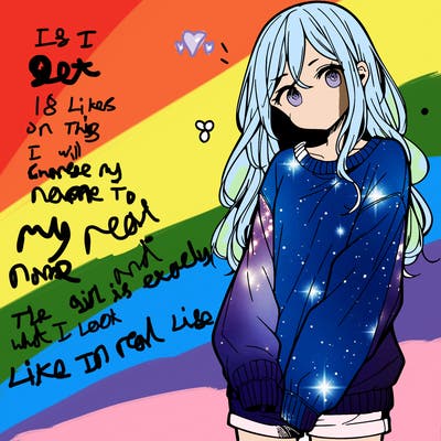 manga teen girl  in a sweater and baggy pants