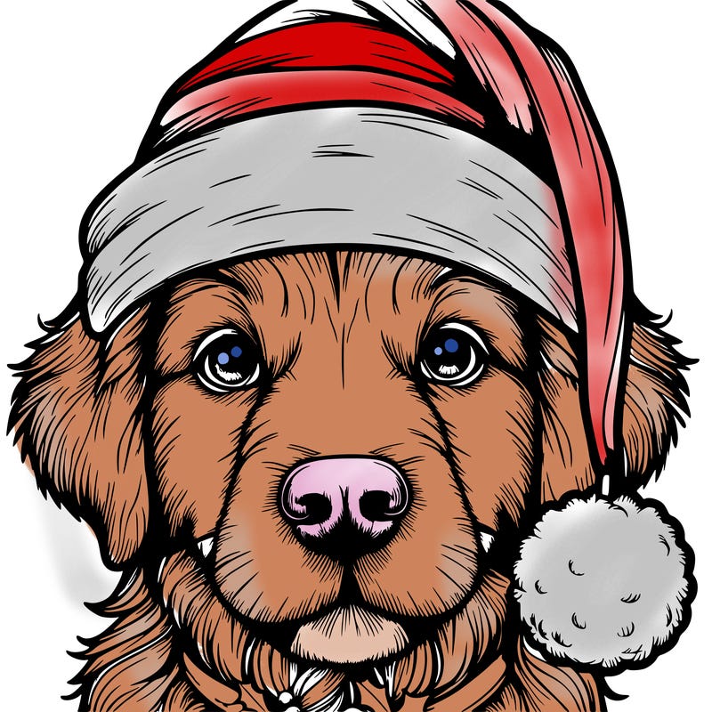 realistic dog with a christmas hat