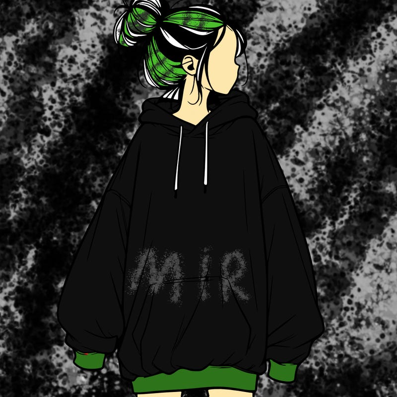 realistic girl with a oversized sweatshirt on and a bun