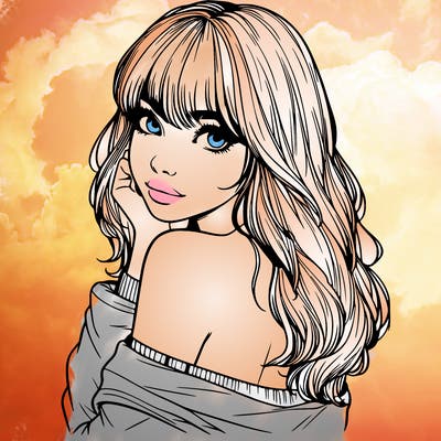 realistic girl with bangs looking over her shoulder