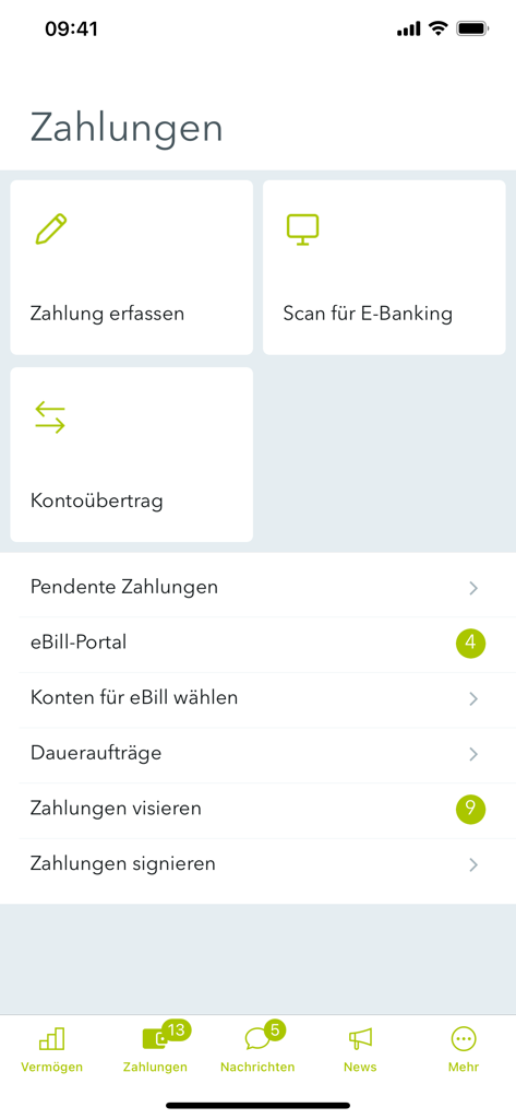 ABSモバイルバンキングアプリの支払いとe請求書管理ダッシュボード